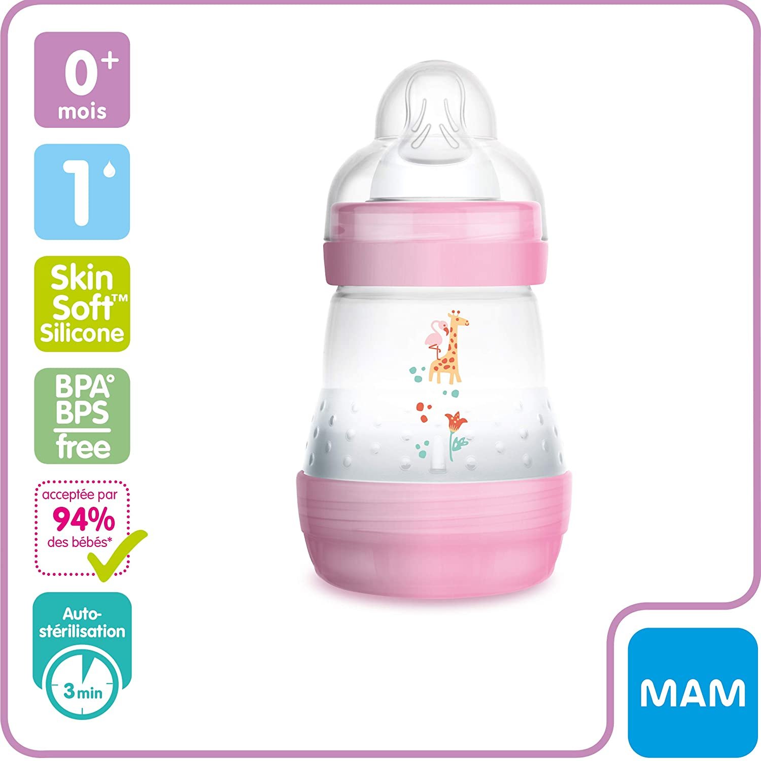 Biberon Easy Start anti-colique Mam 160ml Rose au Maroc - Baby And Mom