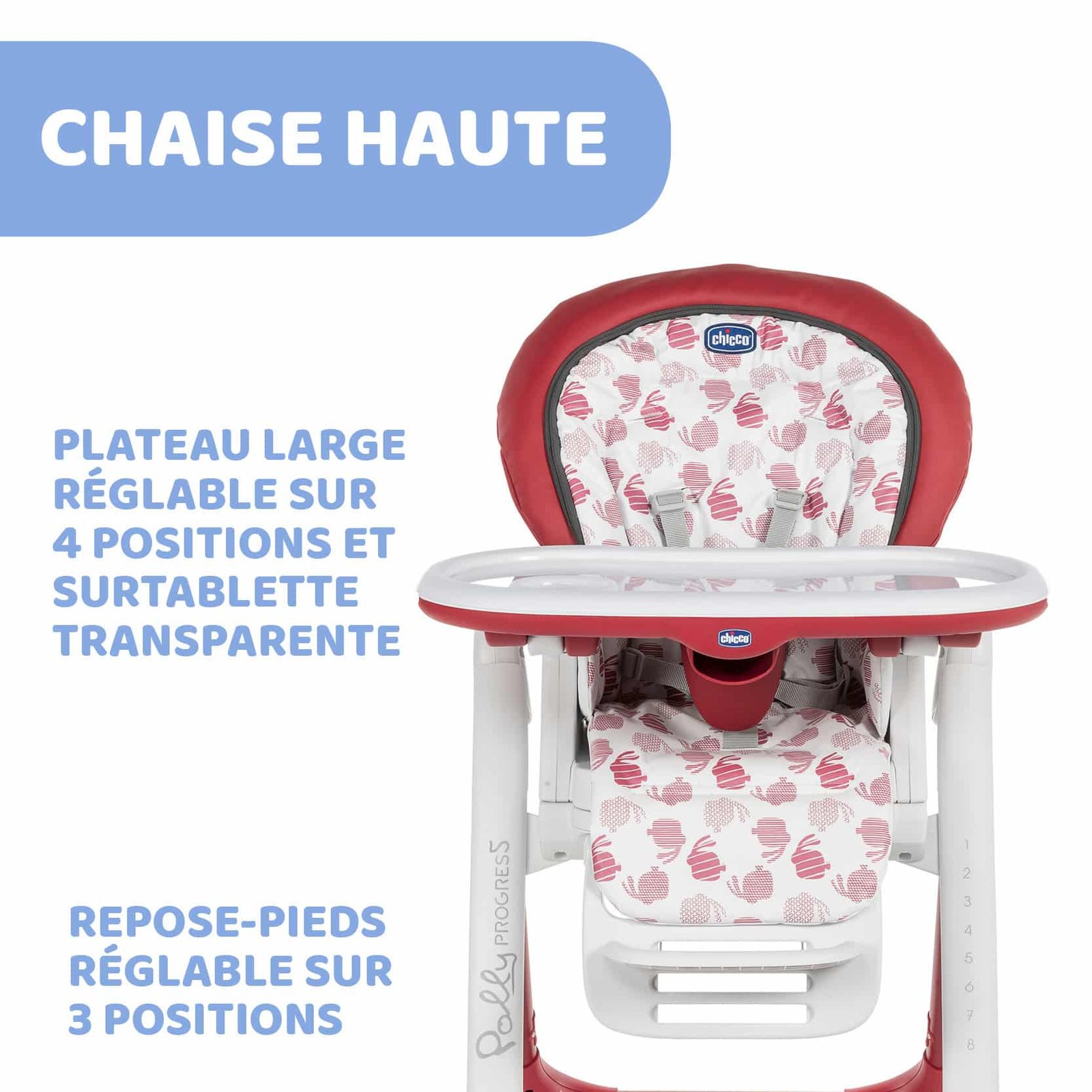 Chicco Chaise haute Polly Progres5 Rouge 