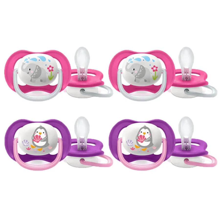 Avent 2 sucettes Ultra Air Animals 6-18 mois Fille 