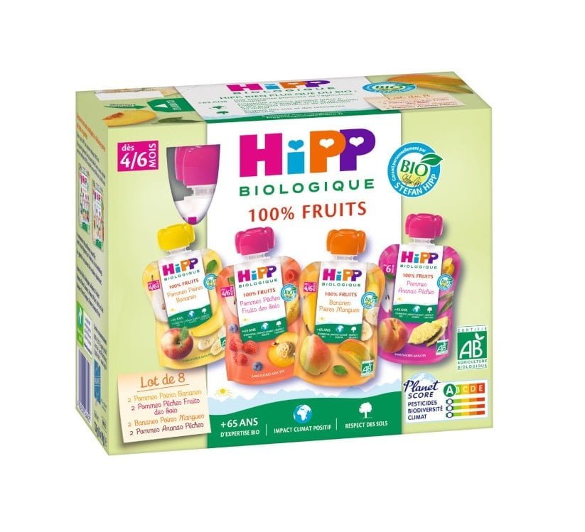 Hipp Compotes bébé 100% Fruits Multipack 8x90g 4/6m+