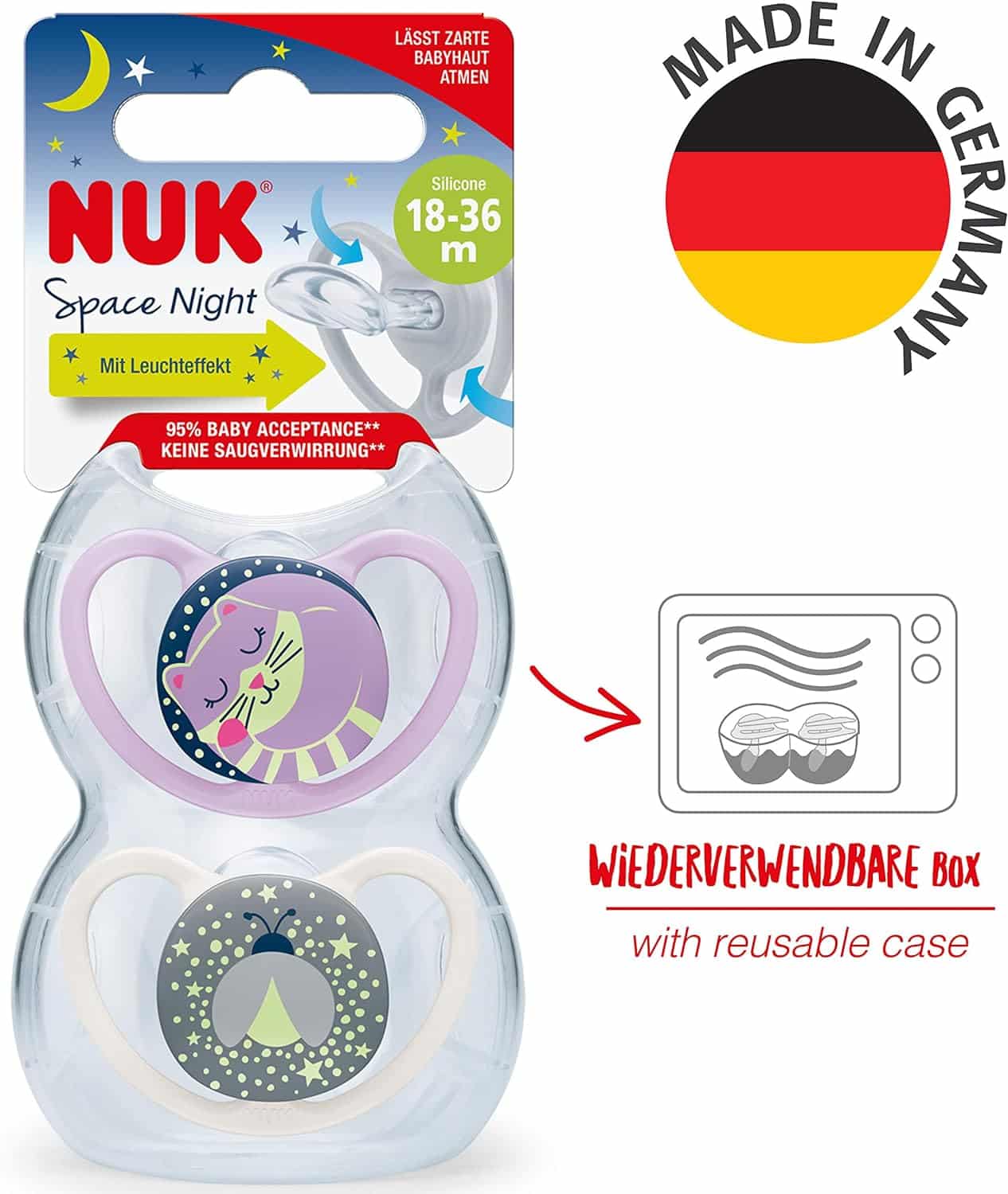 NUK Space 2 Sucettes Silicone 18-36 Mois