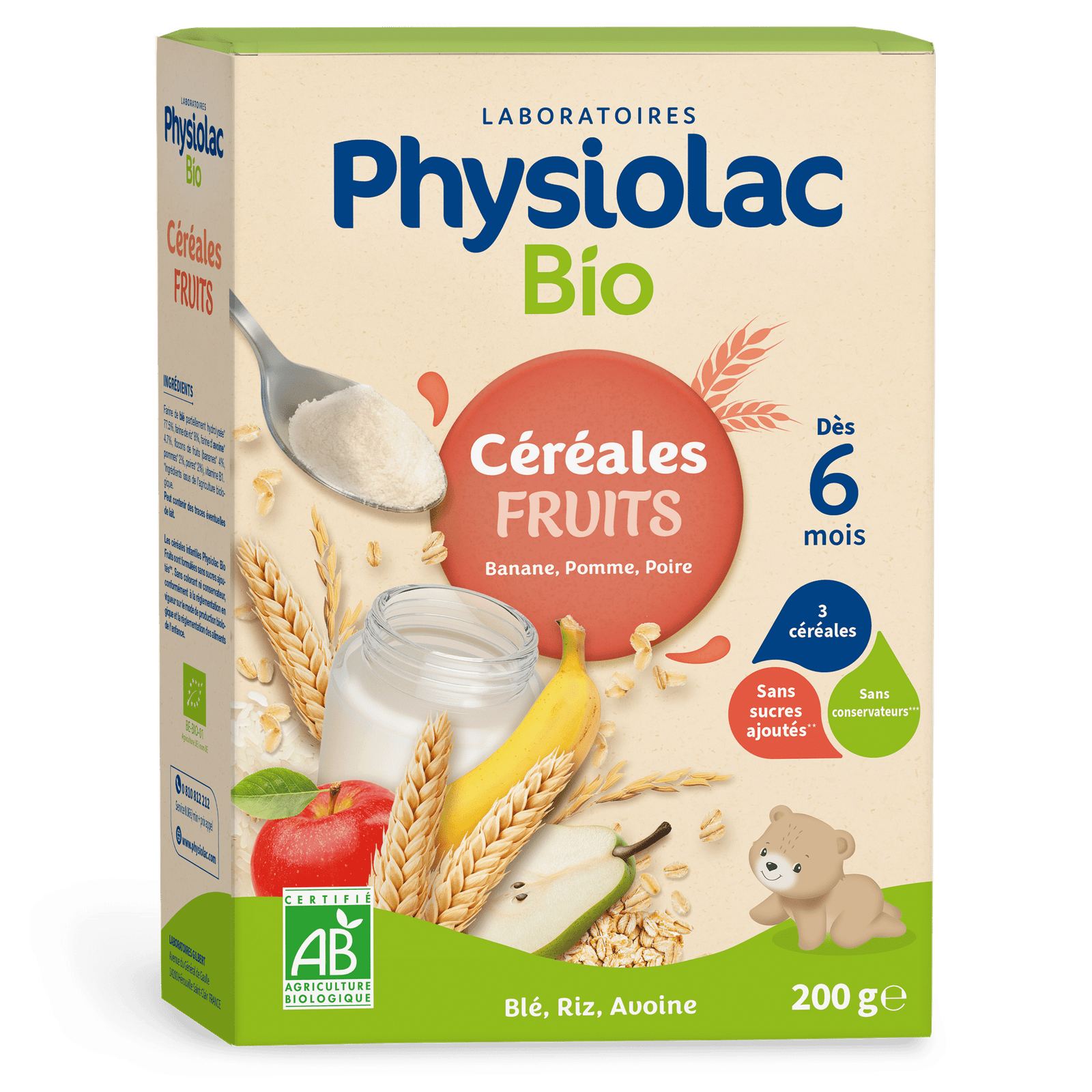 Physiolac Bio Céréales Fruits 6mois+